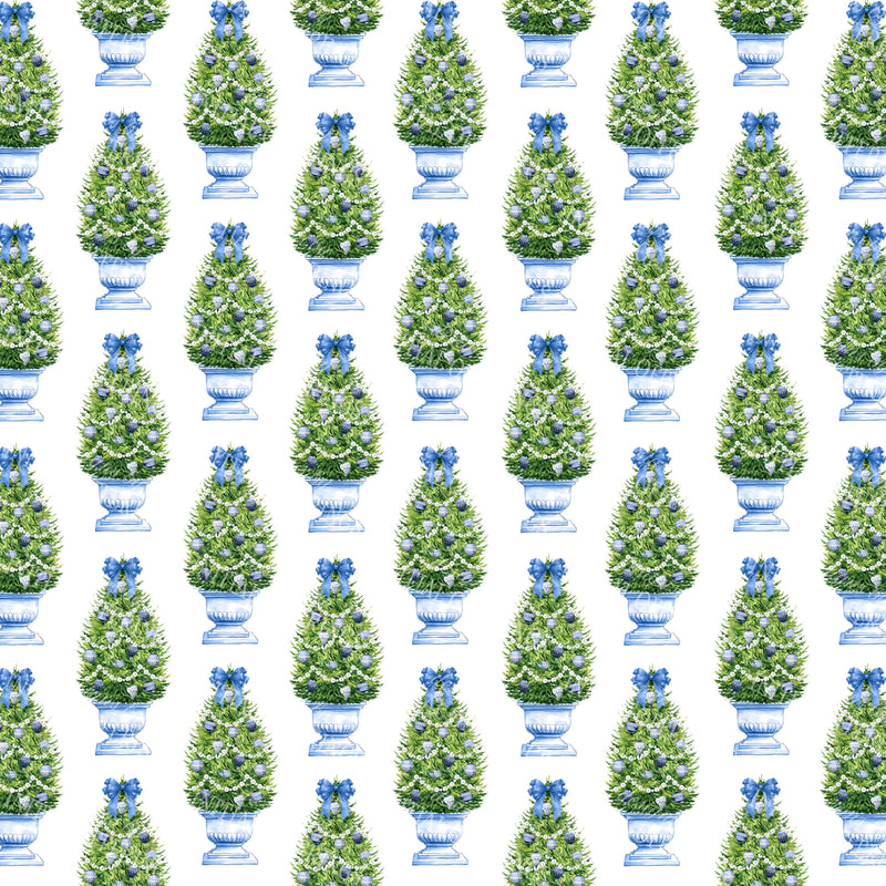 Blue Christmas Tree Gift Wrap Paper