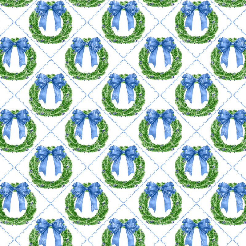 Blue Christmas Wreath Gift Wrap Paper