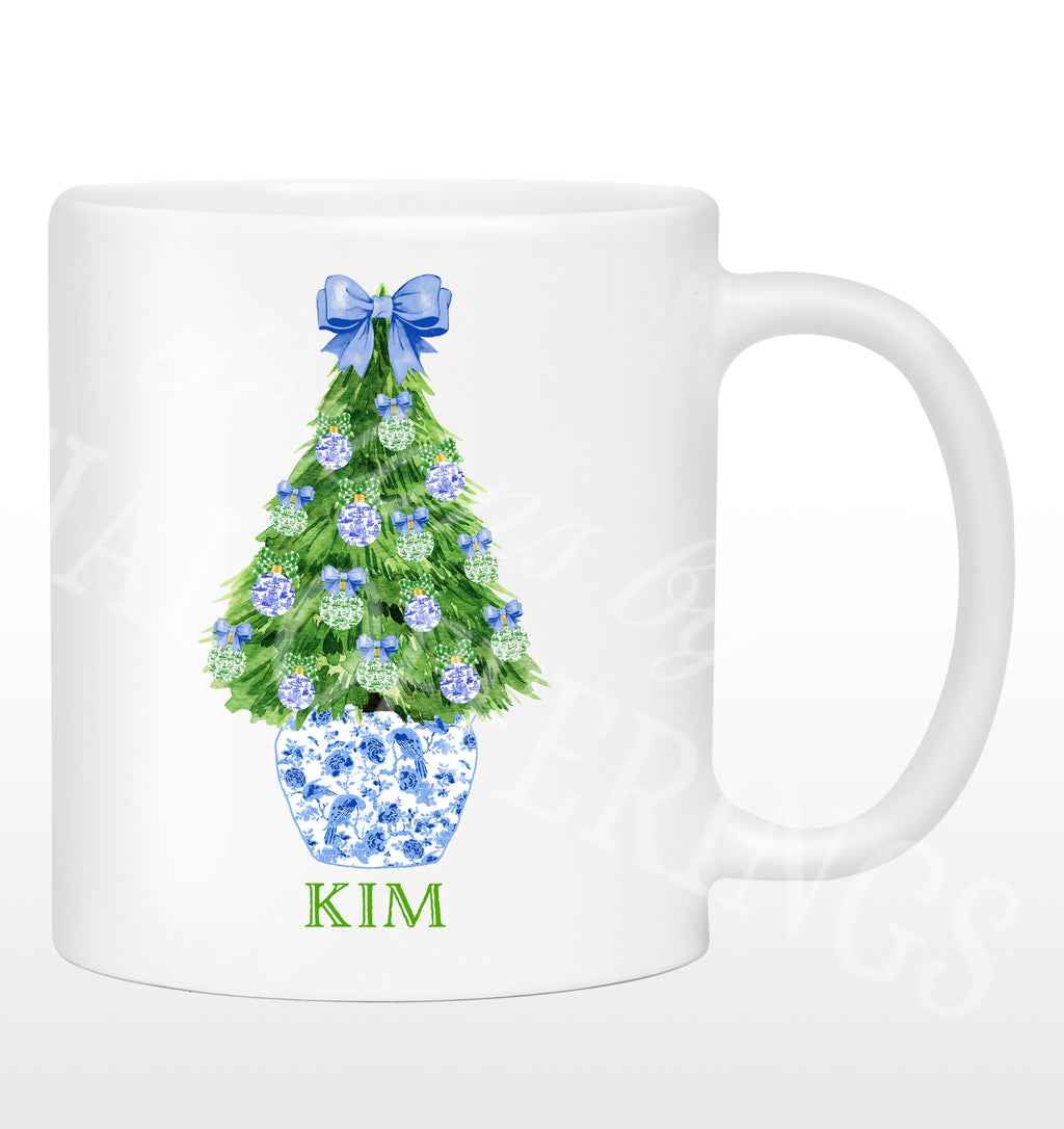 Blue and Green Christmas Tree Mug