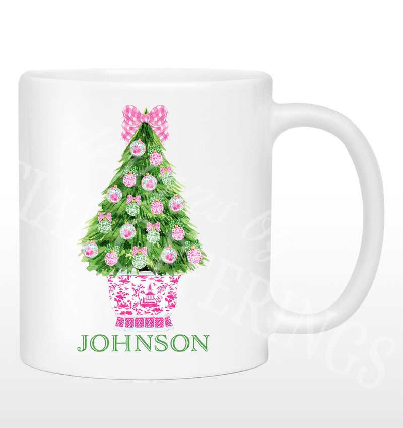Pink and Green Christmas Tree Mug
