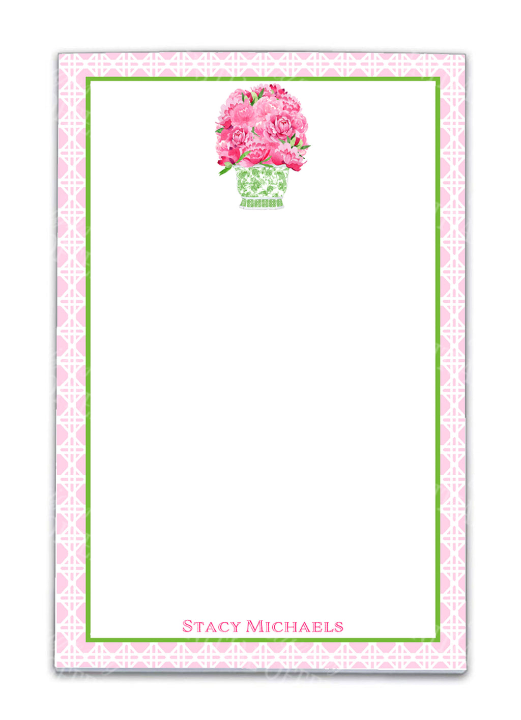 Pink Peonies in Green Planter Notepad