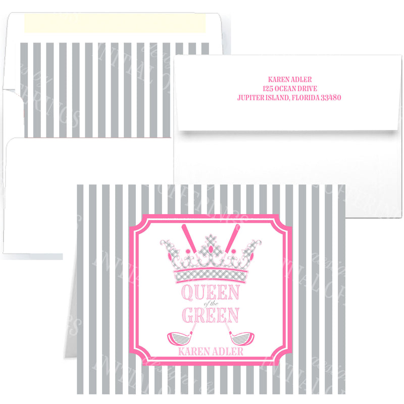 Hot Pink and Grey Queen of the Green Notecards