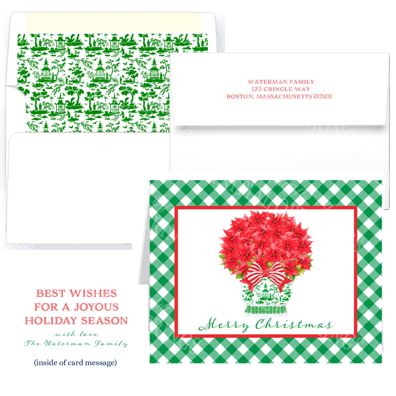 Poinsettia in Green Chinoiserie Planter Holiday Greeting Cards