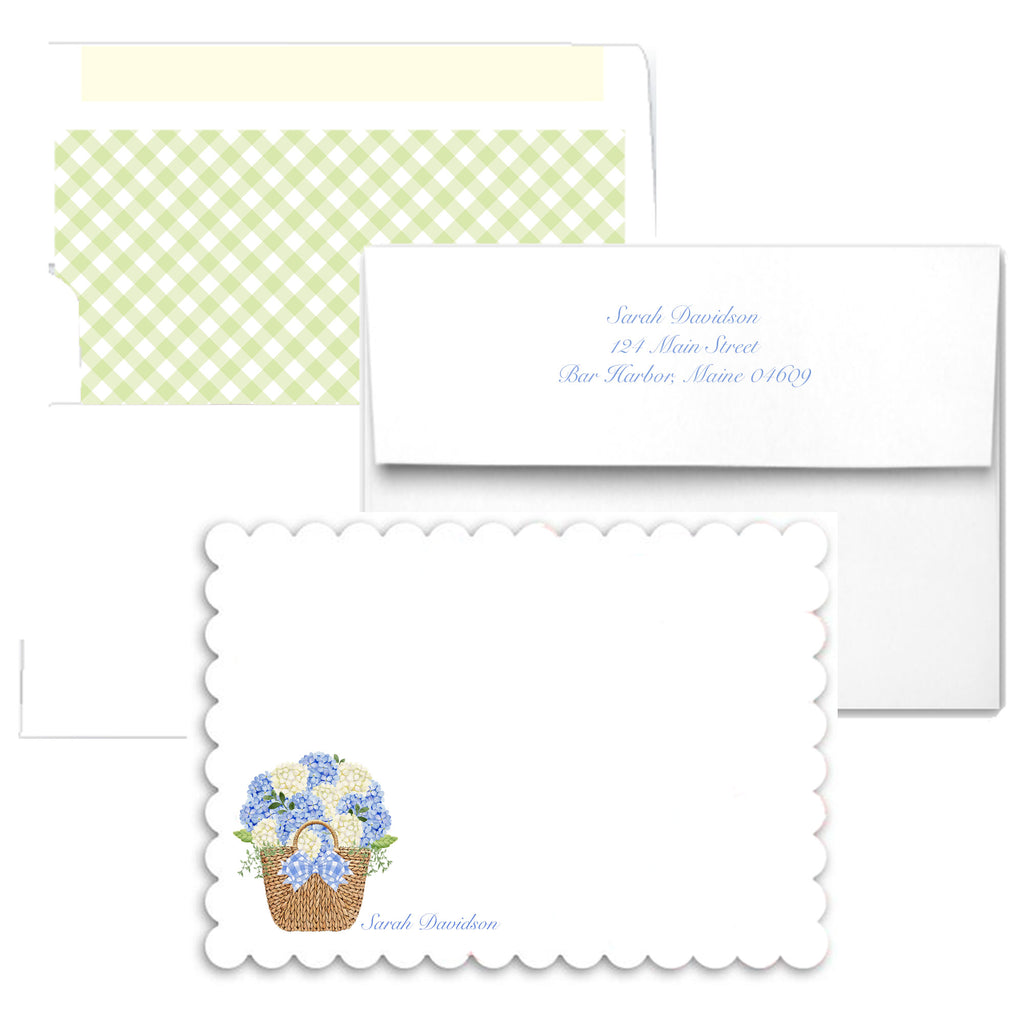Blue Nantucket Bouquet Scallop Edge Notecards