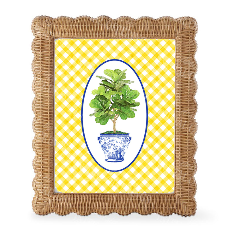 Fig Tree in Blue Planter Yellow Gingham Border Wall Art