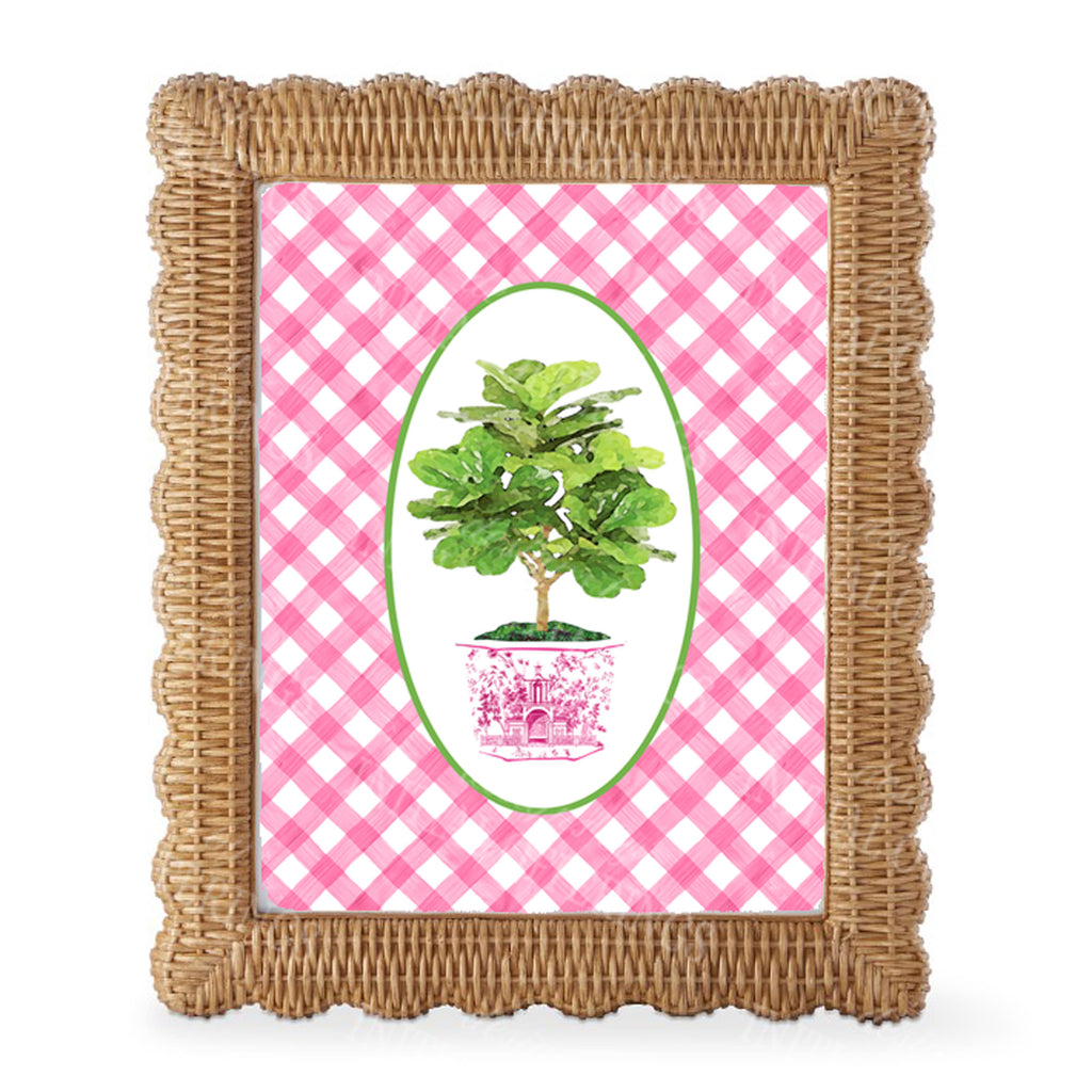 Fig Tree in Pink Planter Gingham Border Wall Art
