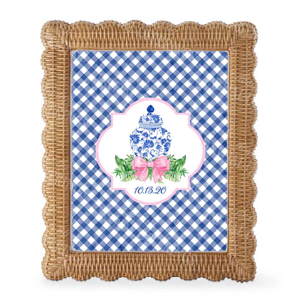 Ginger Jar Swag Blue with Gingham Border Wall Art