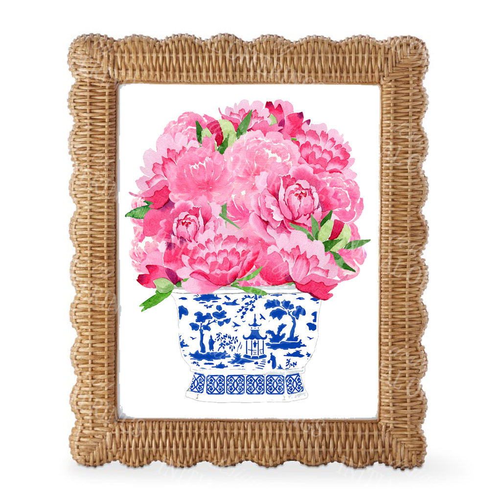 Pink Peonies in Blue Planter Wall Art