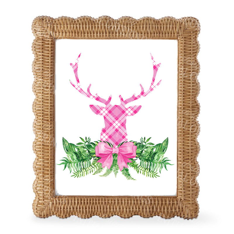 Pink and White Plaid Stag Head Swag Wall Art