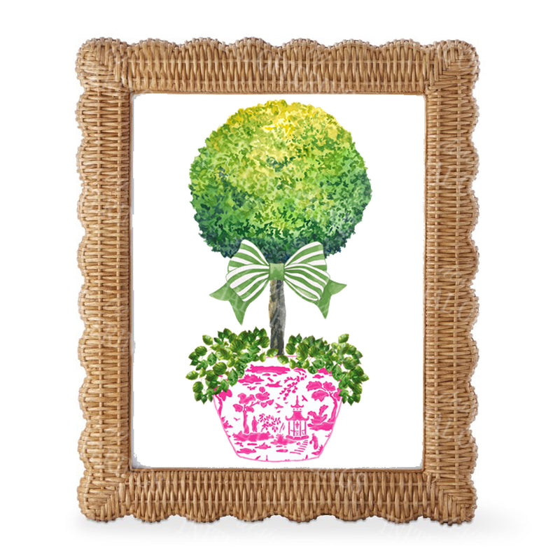 Topiary in Pink Planter with Green Bow Wall Art