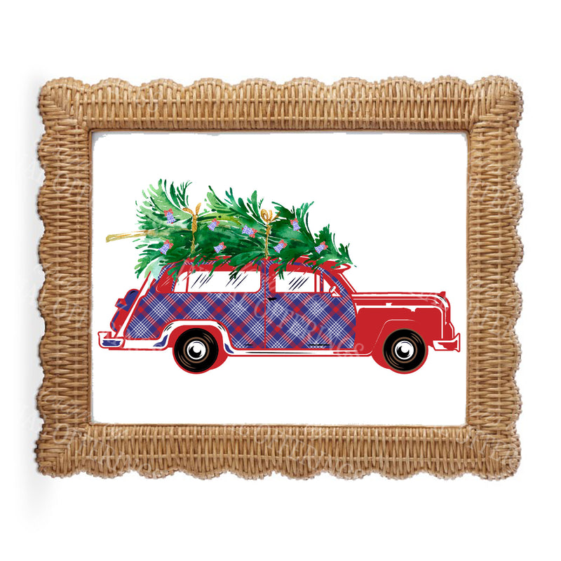 Red and Blue Plaid Woody Wagon Wall Art
