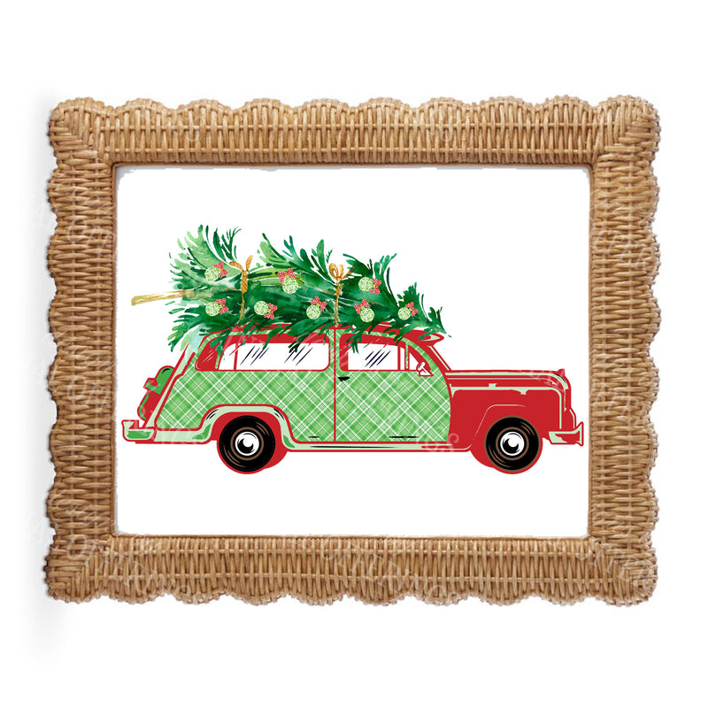 Red and Green Plaid Woody Wagon Wall Art