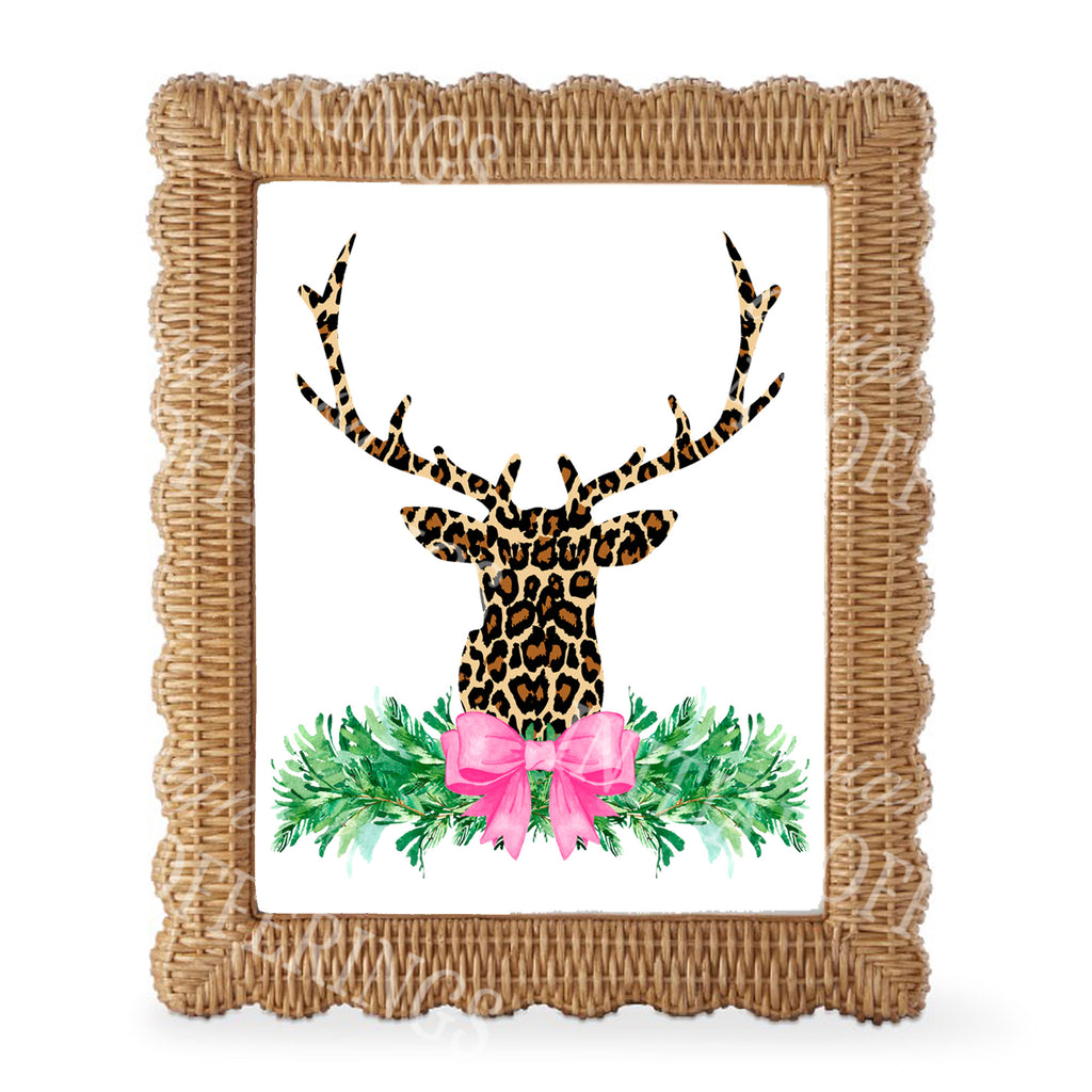 Leopard Print Stag Head Swag with Pink Bow Wall Art