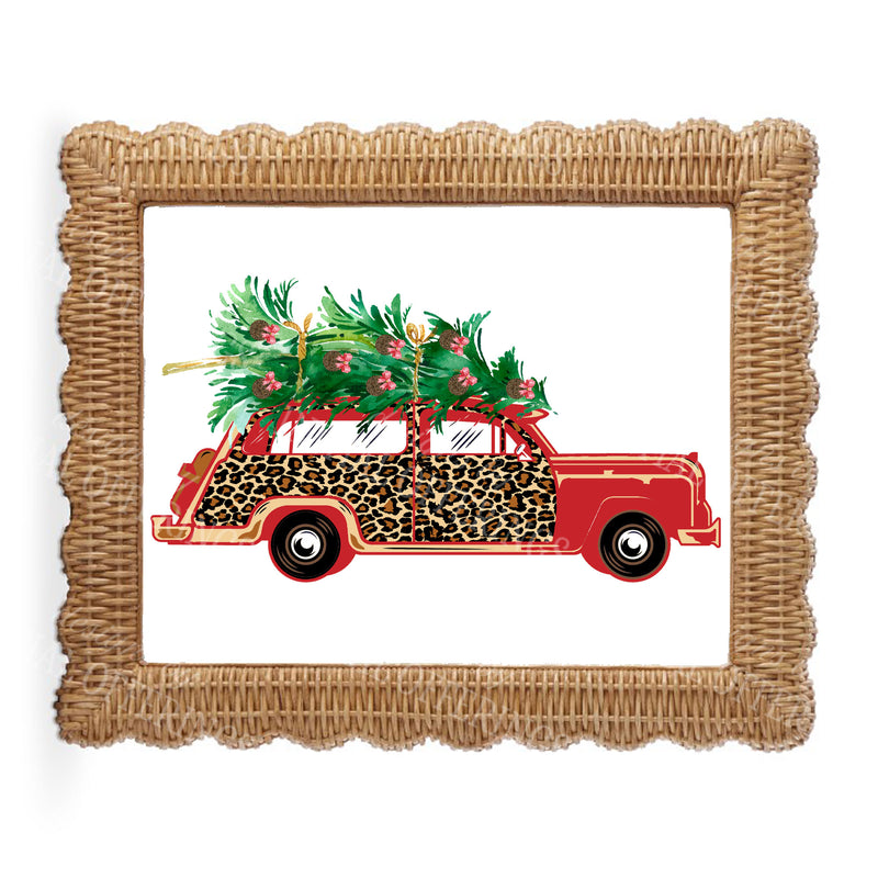 Leopard Print Red Woody Wagon Wall Art