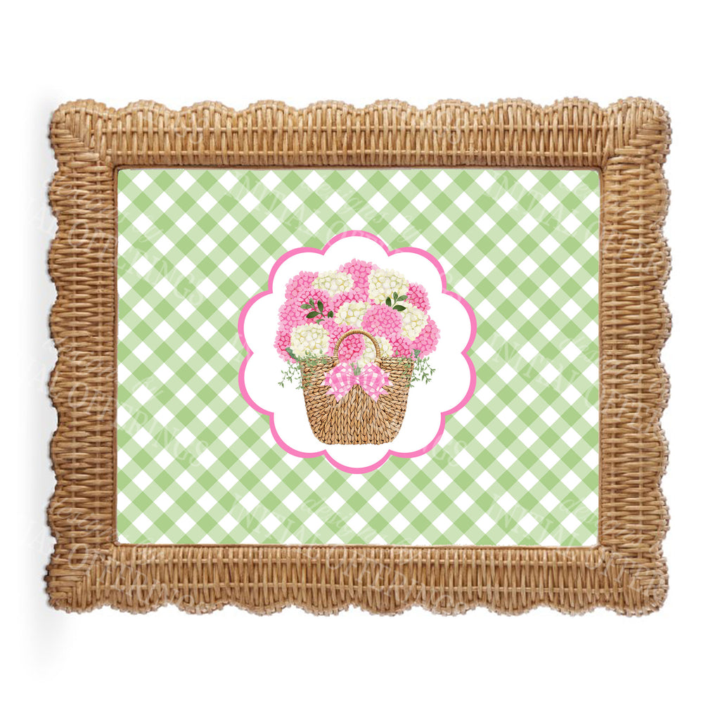 Pink Nantucket Bouquet with Gingham Border Wall Art