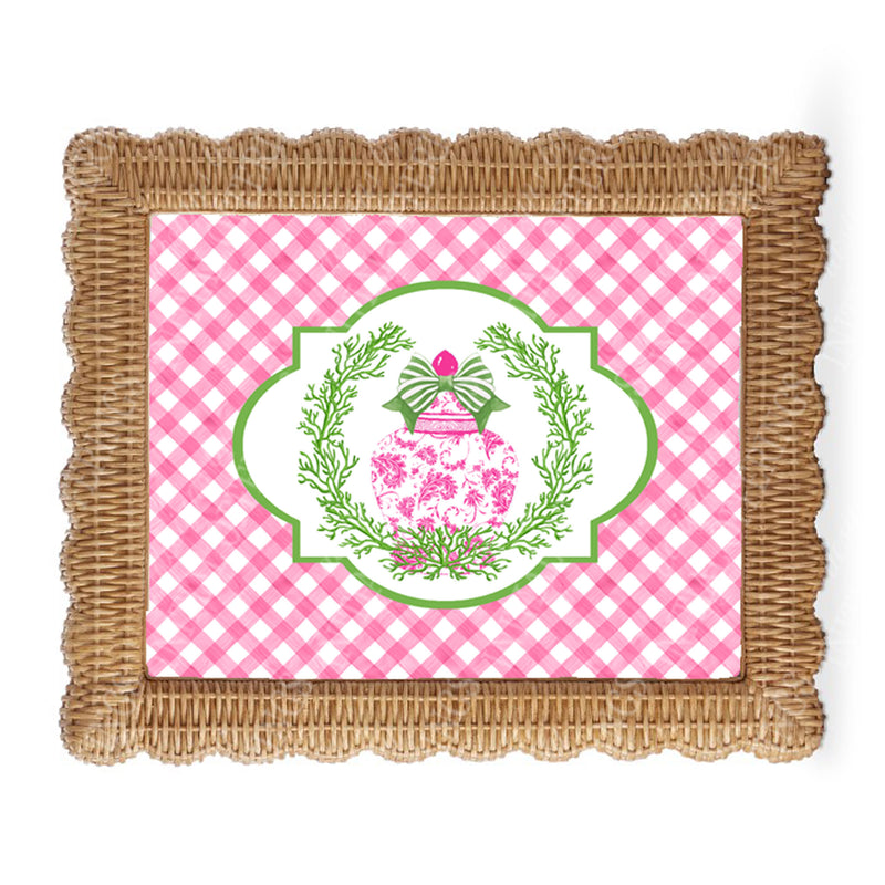Ginger Jar Pink with Green Coral and Pink Gingham Border Wall Art