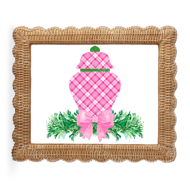 Pink and White Plaid Ginger Jar Swag Wall Art