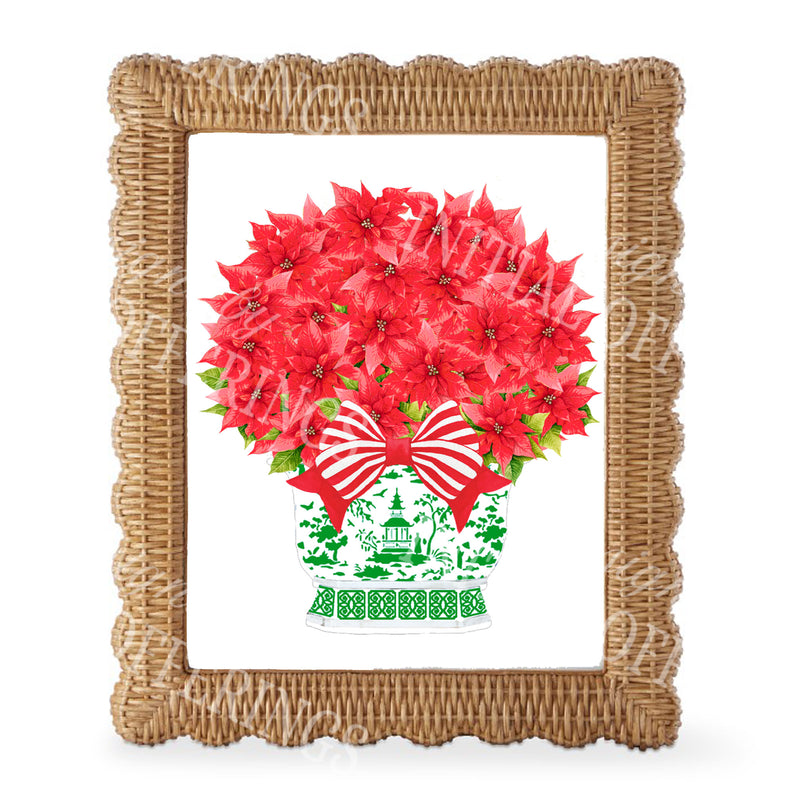 Poinsettia in Green Chinoiserie Planter Wall Art