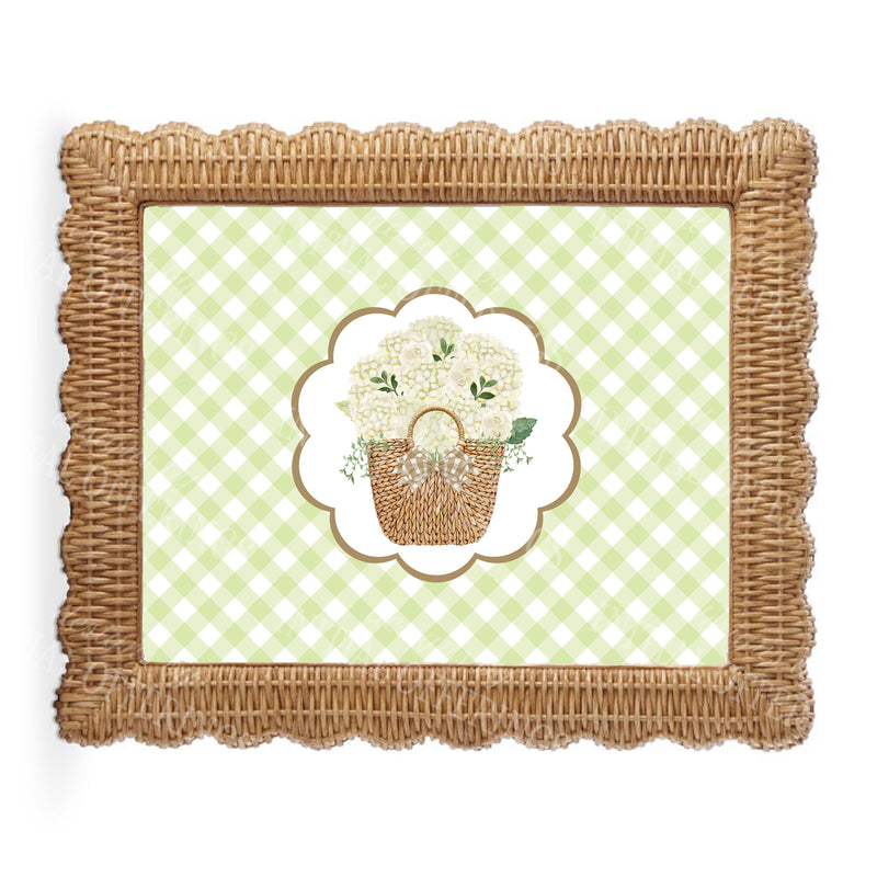 White Nantucket Bouquet with Gingham Border Wall Art