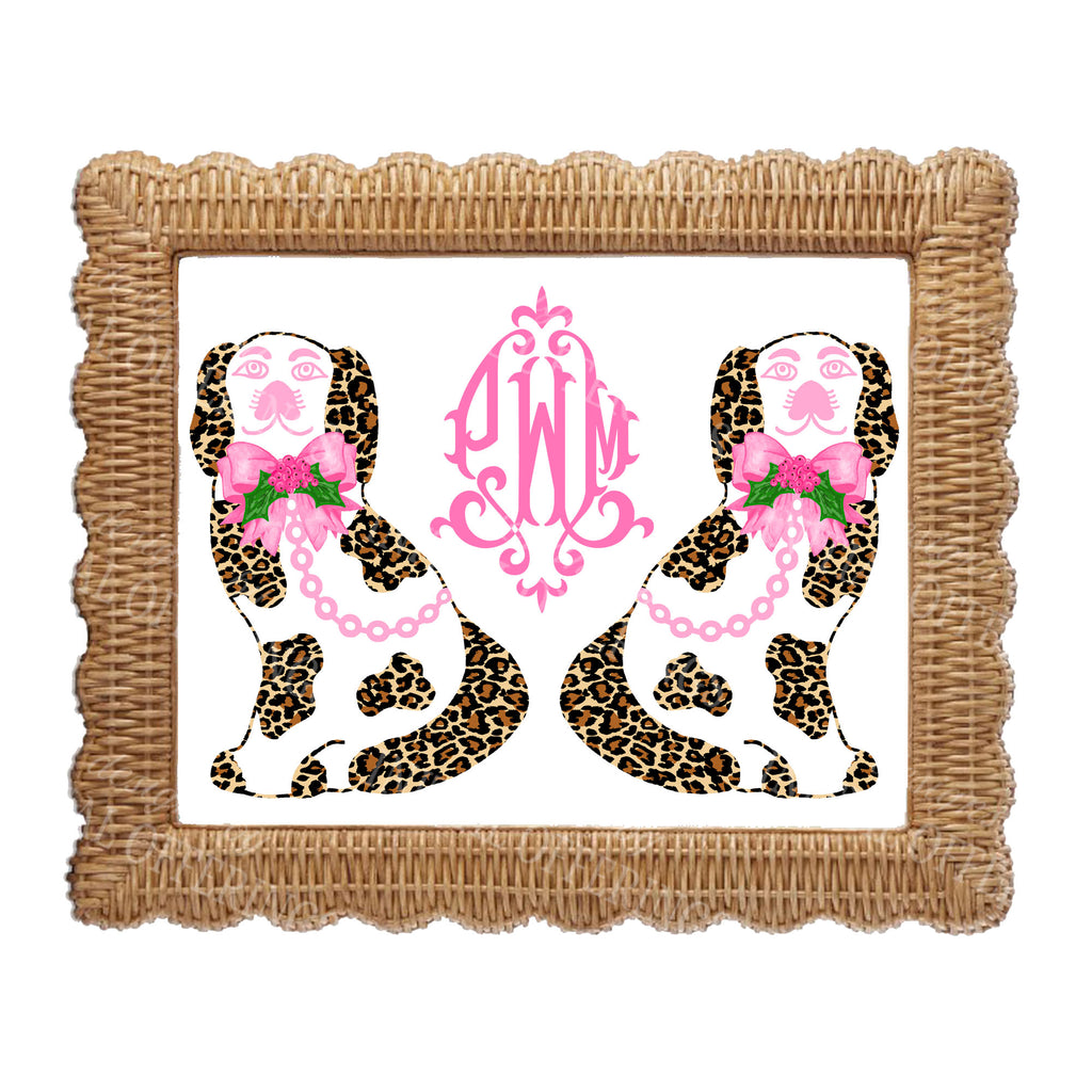 Leopard Print Holiday Staffordshire Spaniels with Monogram Wall Art