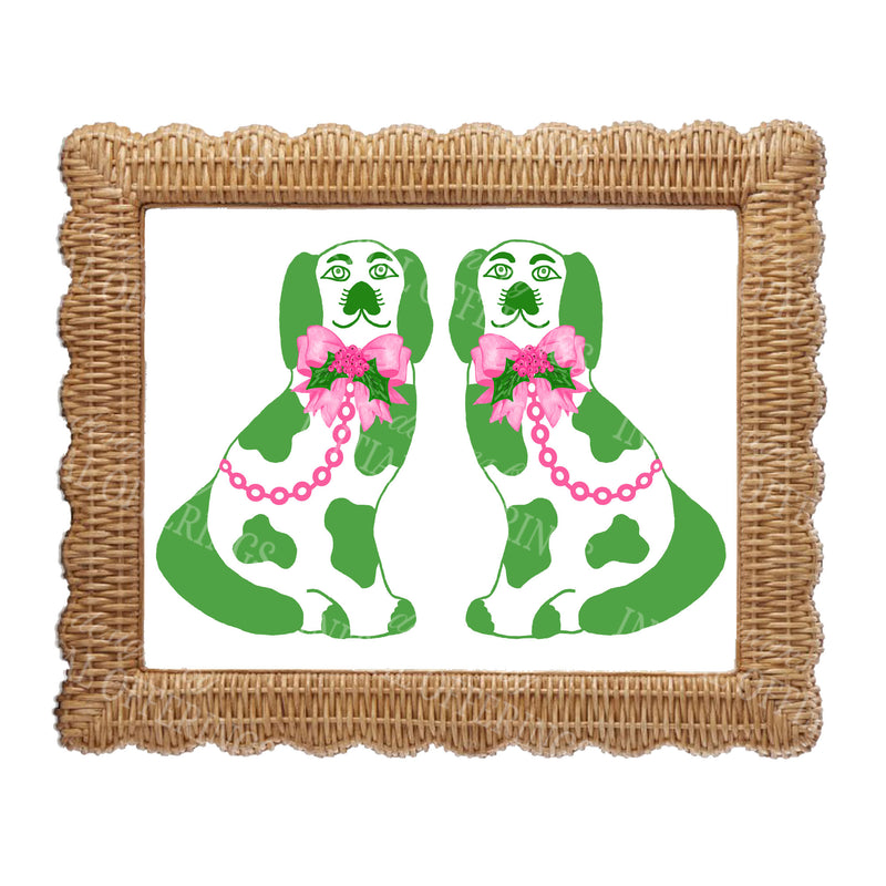 Pink and Green Holiday Staffordshire Spaniels Wall Art