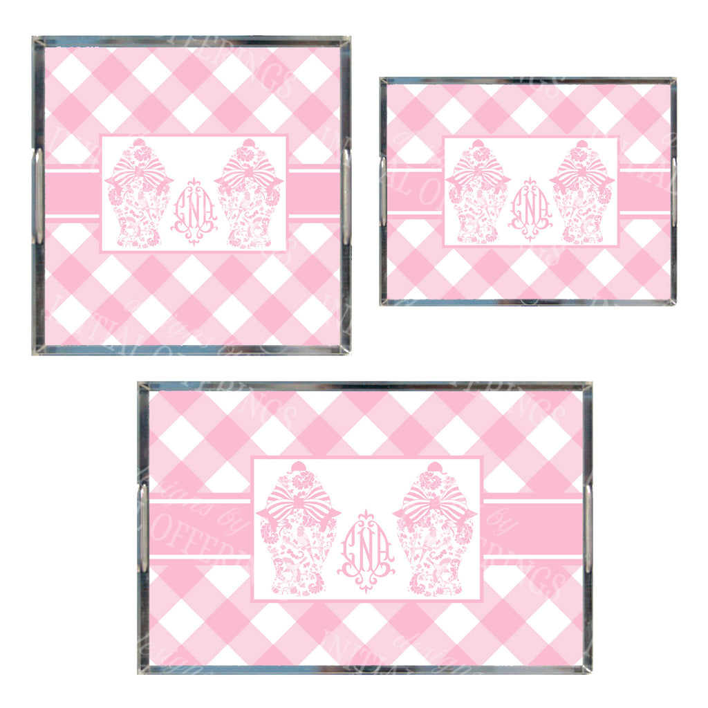Blush Ginger Jar Acrylic Tray in 3 Sizes - With Gingham Border