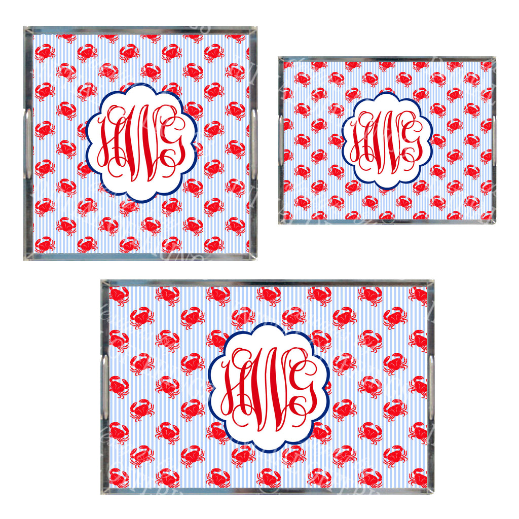 Red White and Blue Monogram Acrylic Tray in 3 Sizes
