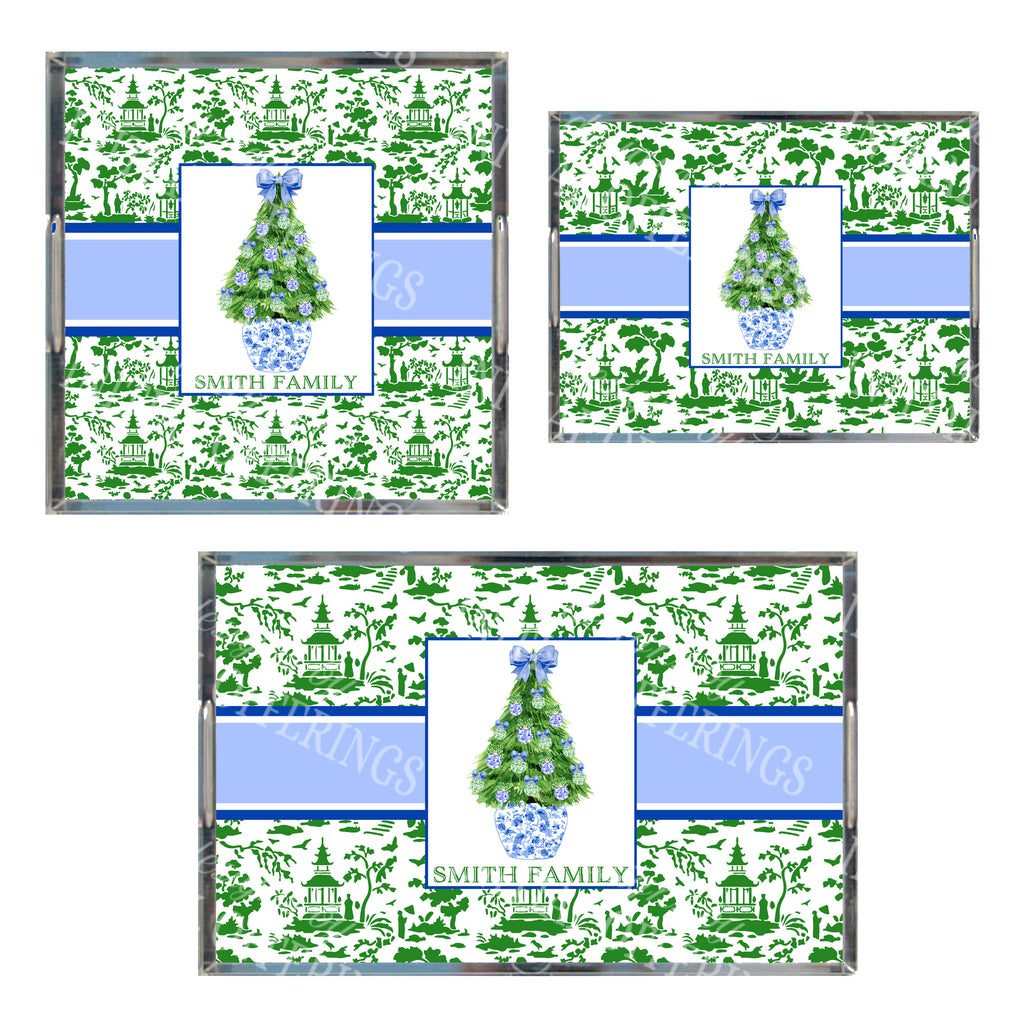 Blue and Green Christmas Tree Acrylic Tray in 3 Sizes