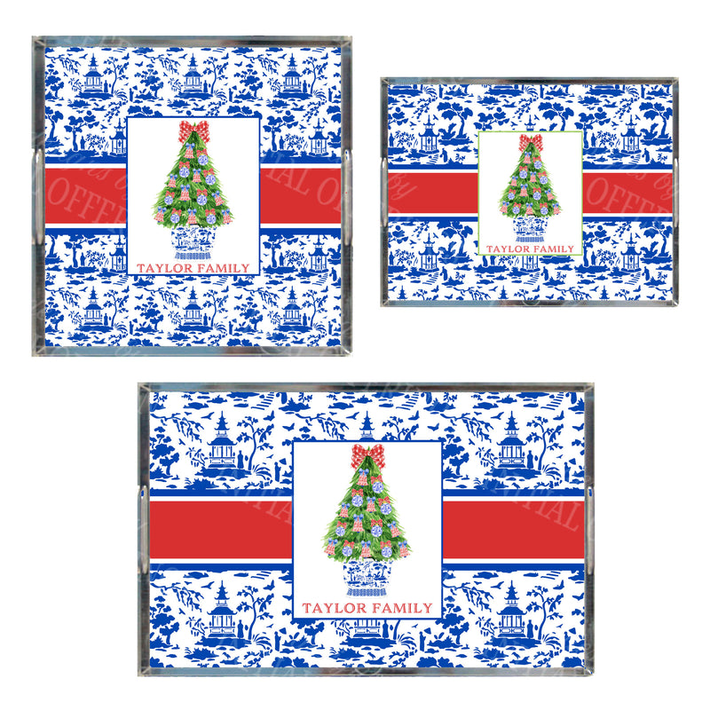 Red and Blue Christmas Tree Acrylic Tray in 3 Sizes