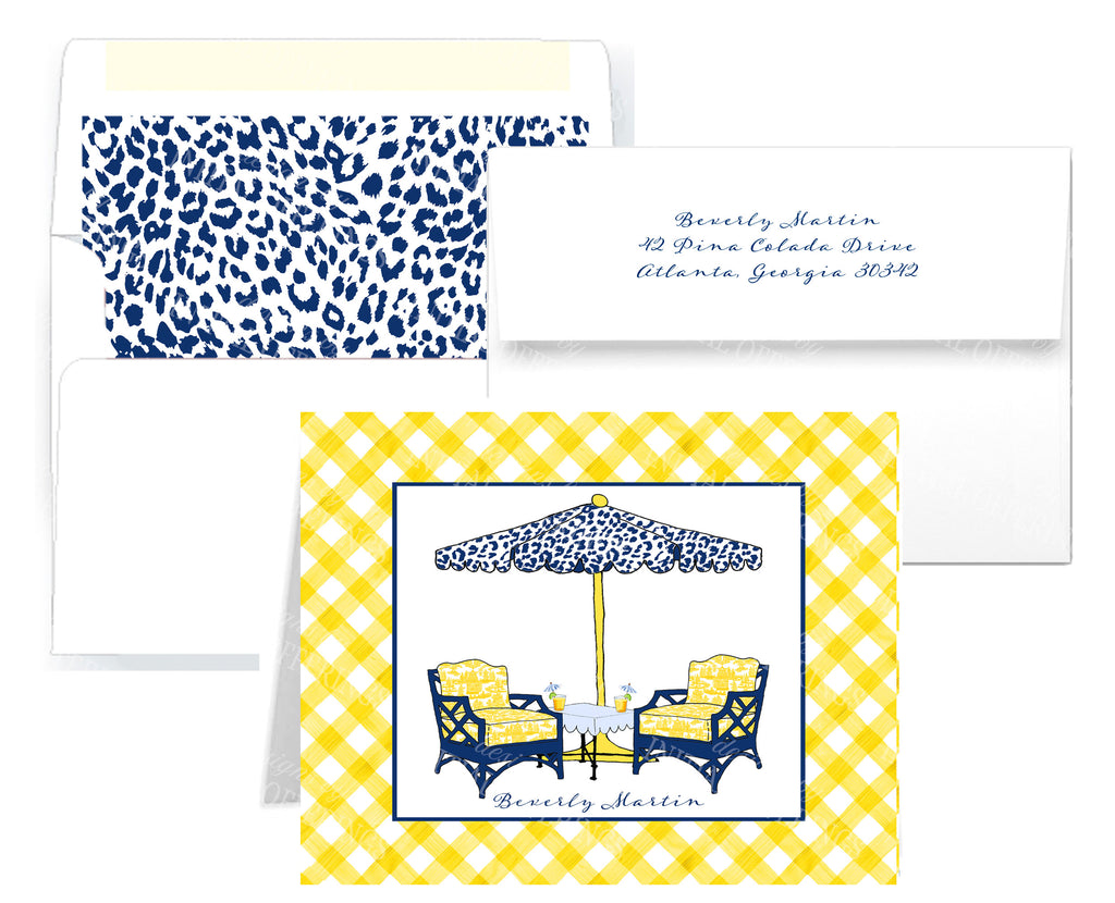 Cocktails Navy and Yellow Notecards