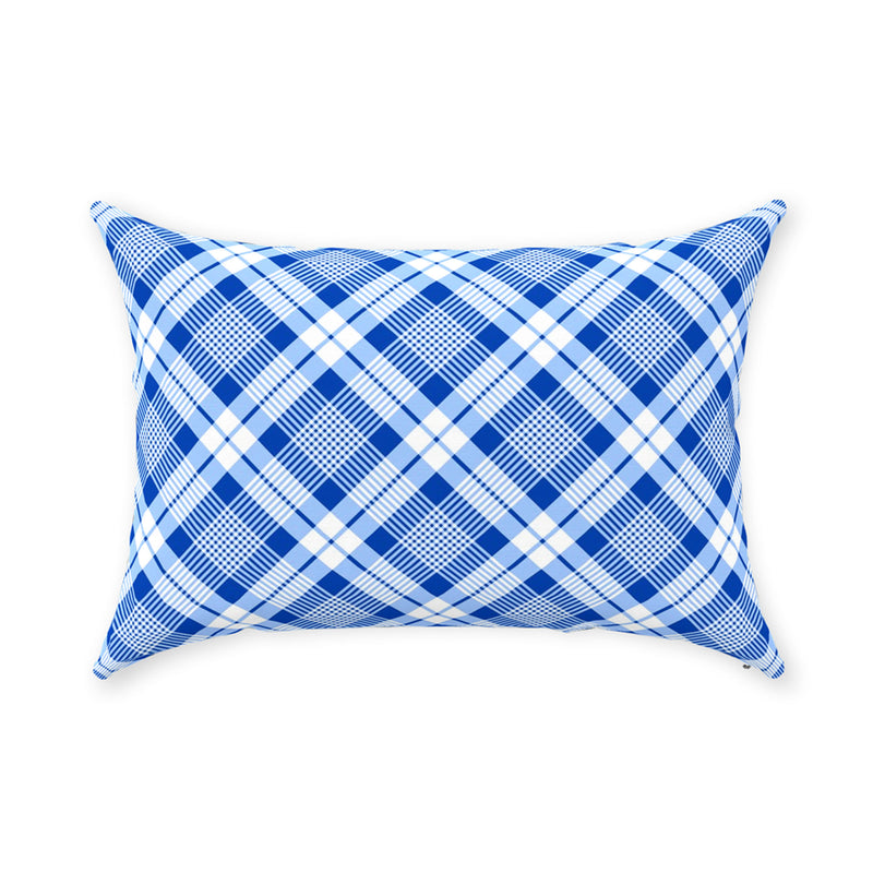 Blue and White Plaid Pink Woody Wagon Pillow