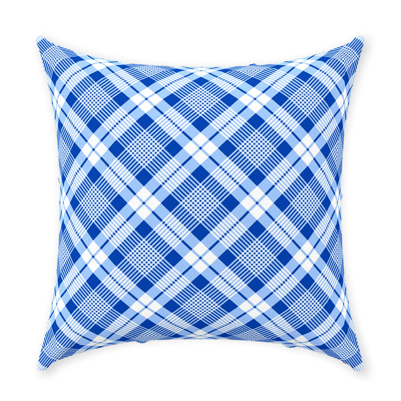 Blue and White Plaid Stag Head Swag Pillow