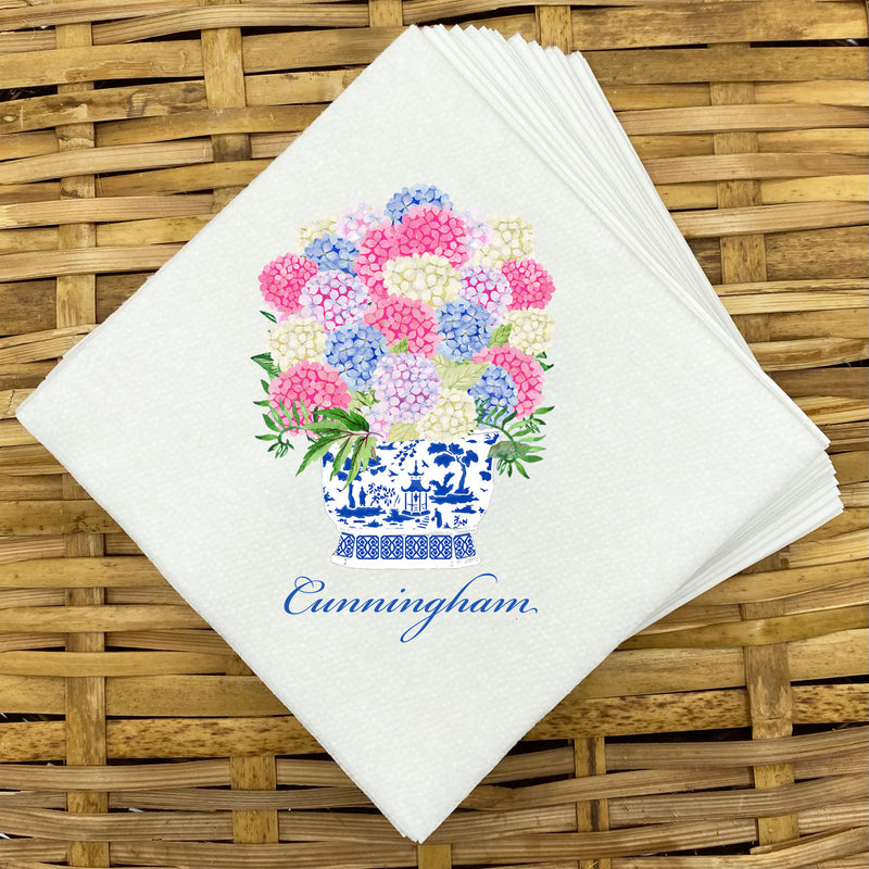 Bouquet Pink Blue Hydrangeas Napkins and Guest Towels