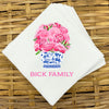 Pink Peonies in Blue Planter Napkins and Guest Towels