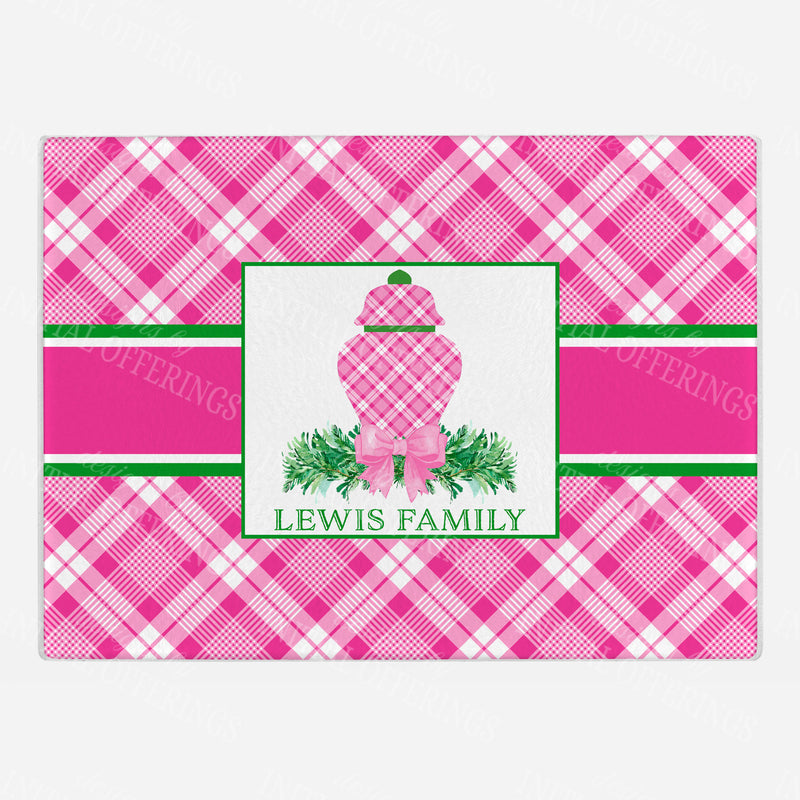 Pink and White Plaid Ginger Jar Swag Cutting Board - 2 Sizes