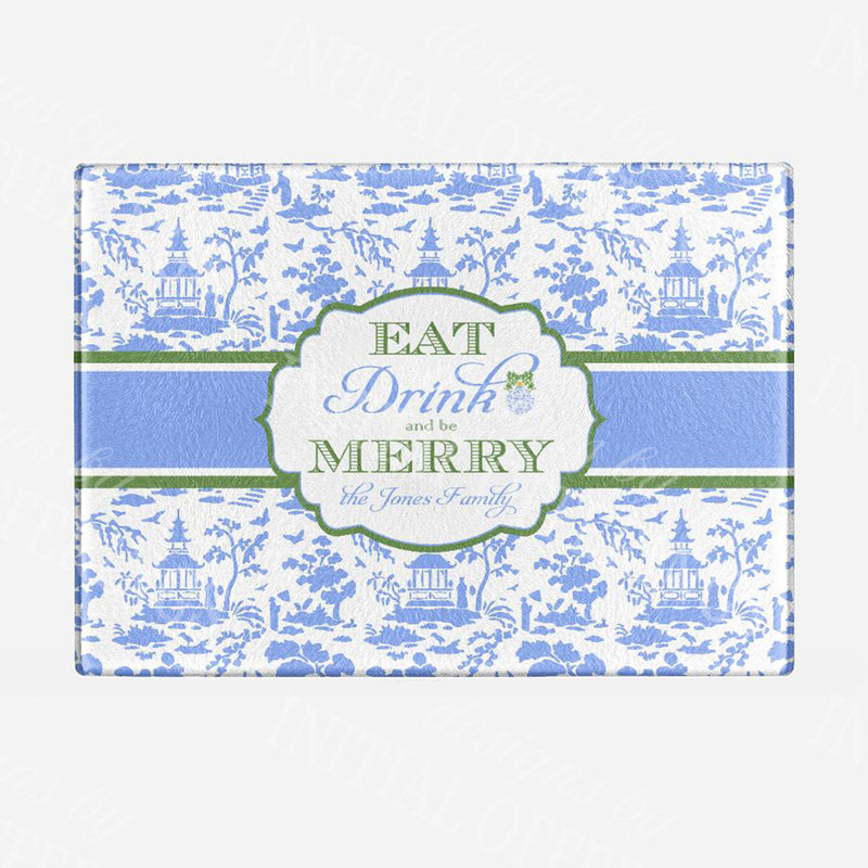 Blue and Green Eat Drink and Be Merry Cutting Board - 2 Sizes