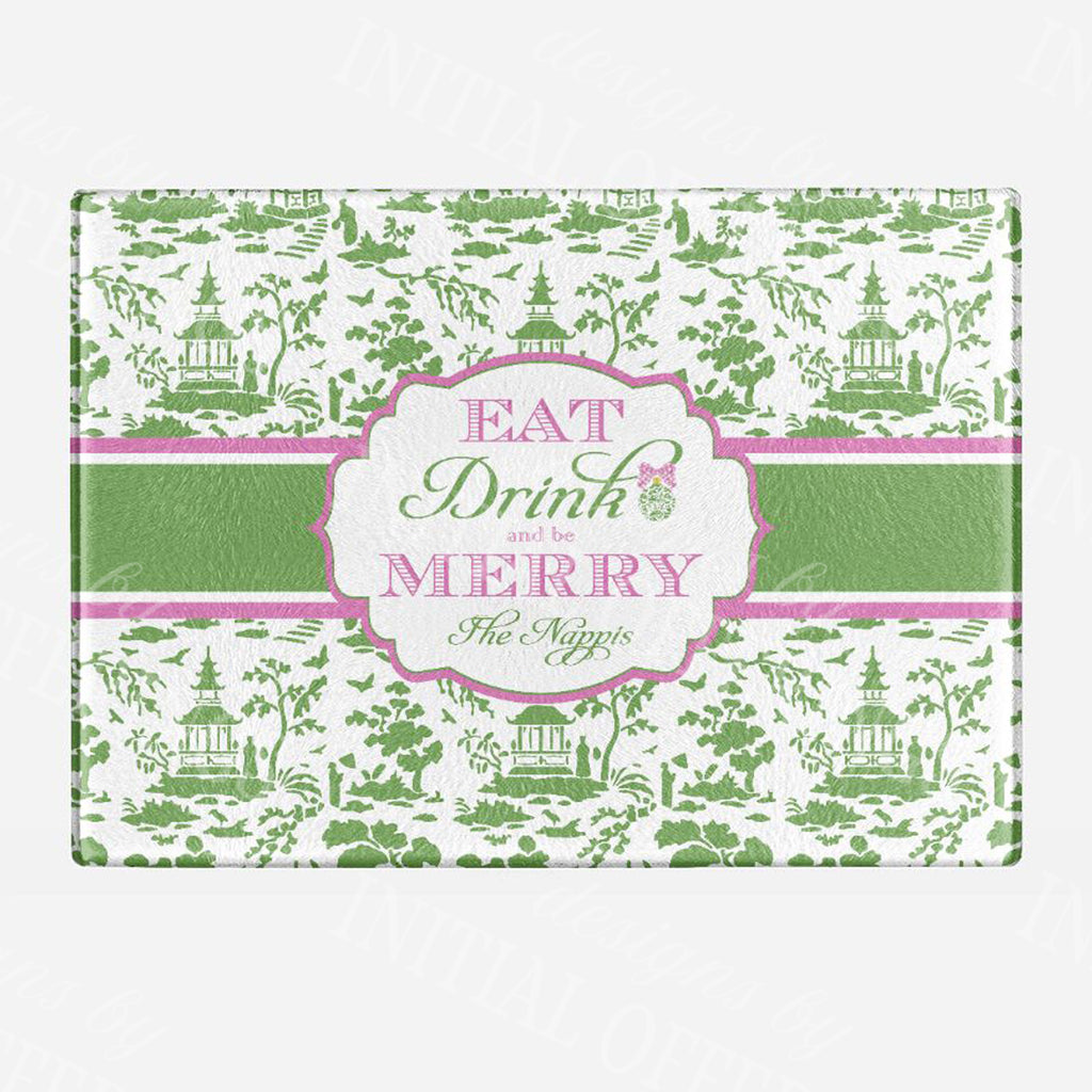 Pink and Green Eat Drink and Be Merry Cutting Board - 2 Sizes