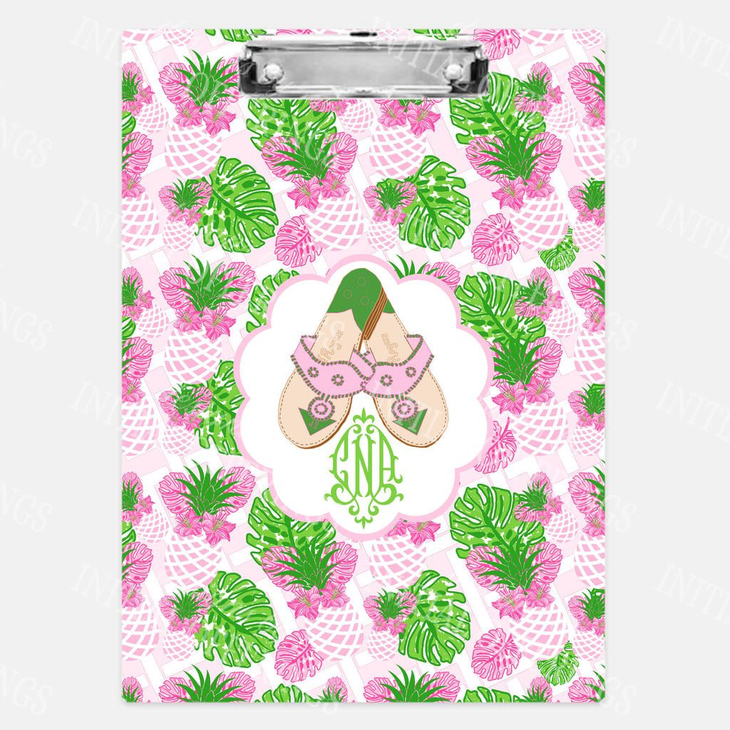 Pink and Green Jacks with Monogram Clipboard