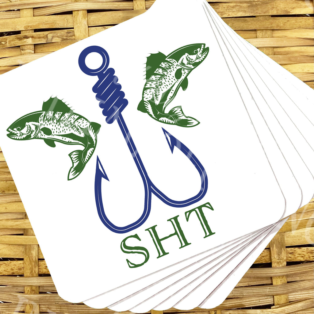 Fishing in Navy and Green Personalized Coasters