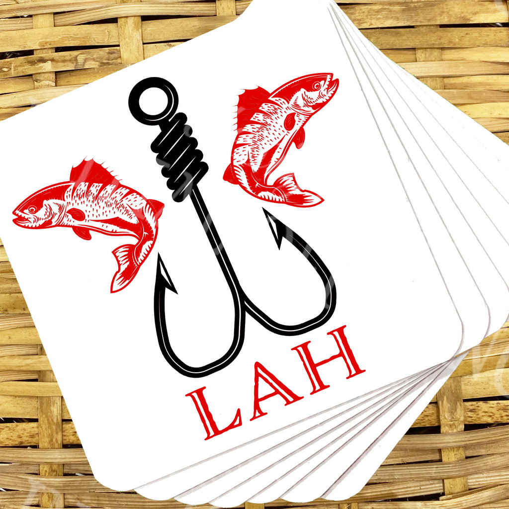 Fishing in Red and Black Personalized Coasters