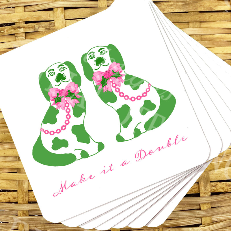 Pink and Green Holiday Staffordshire Spaniels Coasters