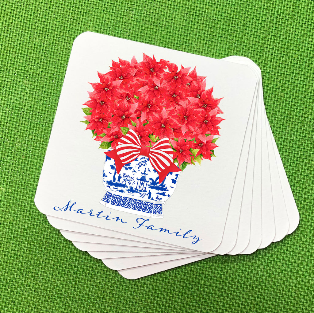 Poinsettia in Blue Chinoiserie Planter Coasters