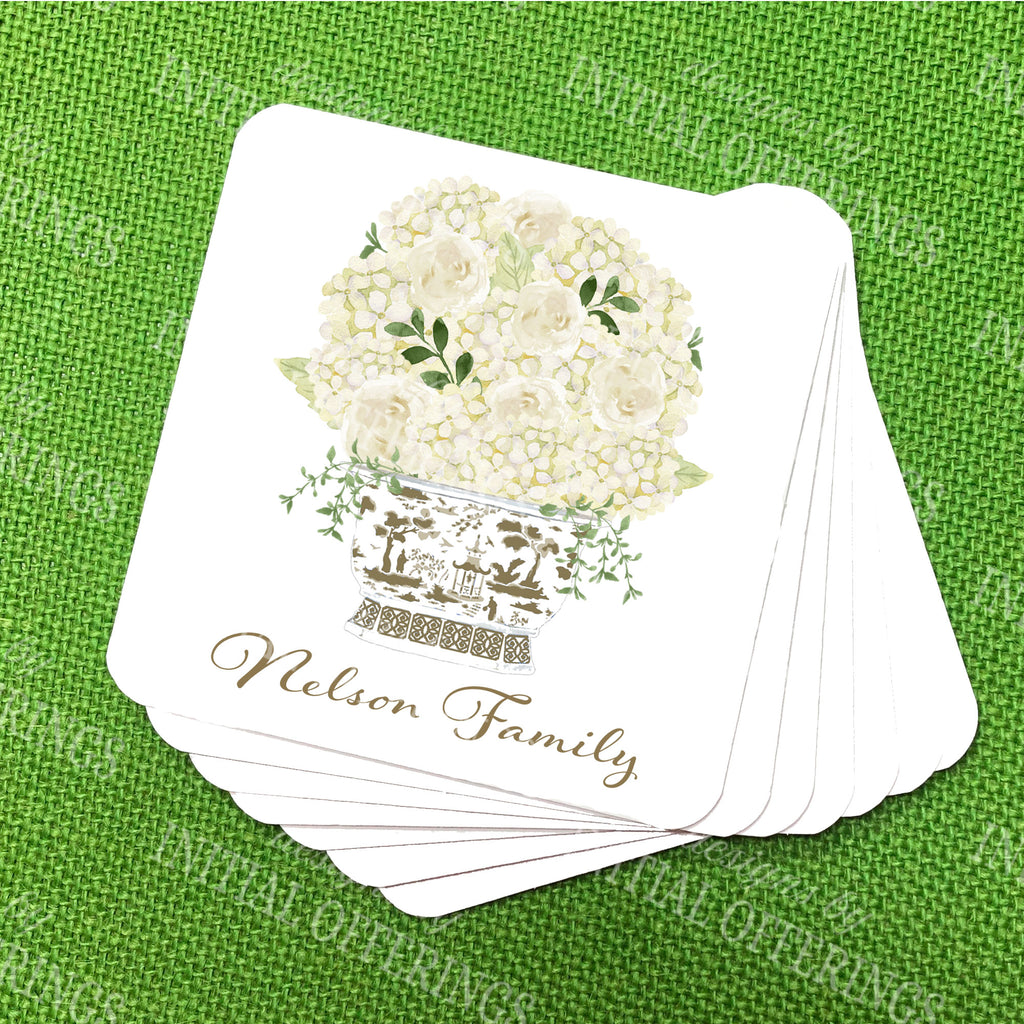 White Bouquet in Khaki Planter Coasters