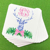 Pink and Blue Pagoda Toile Stag Head Swag Coasters