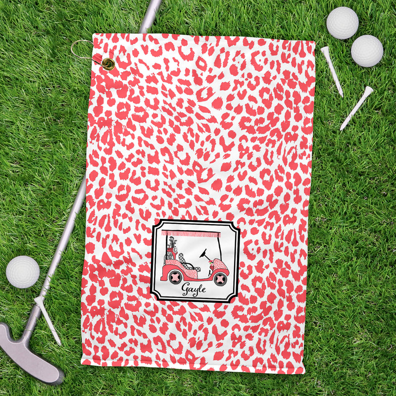 Coral and Black Golf Cart Sport Golf Towel