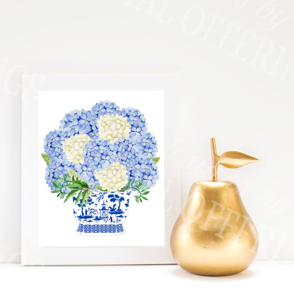 Blue Hydrangea Bouquet Print At Home Wall Art - 3 sizes