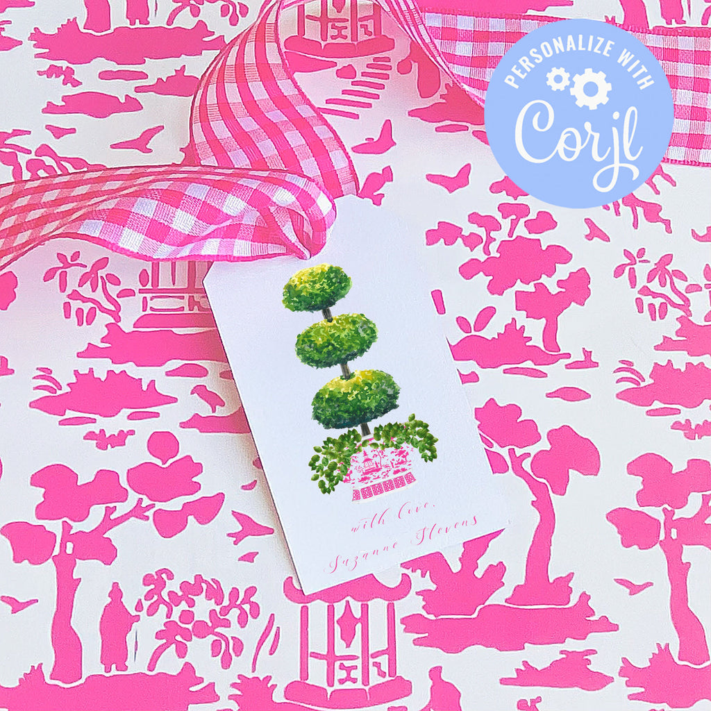 Triple Topiary in Pink Editable Print At Home Gift Tag