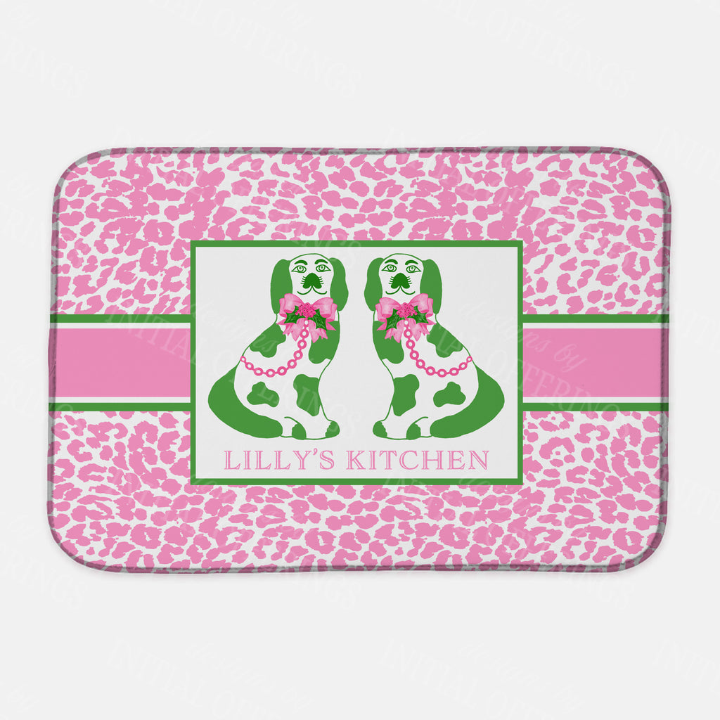 Pink and Green Holiday Staffordshire Spaniels Dish Mat