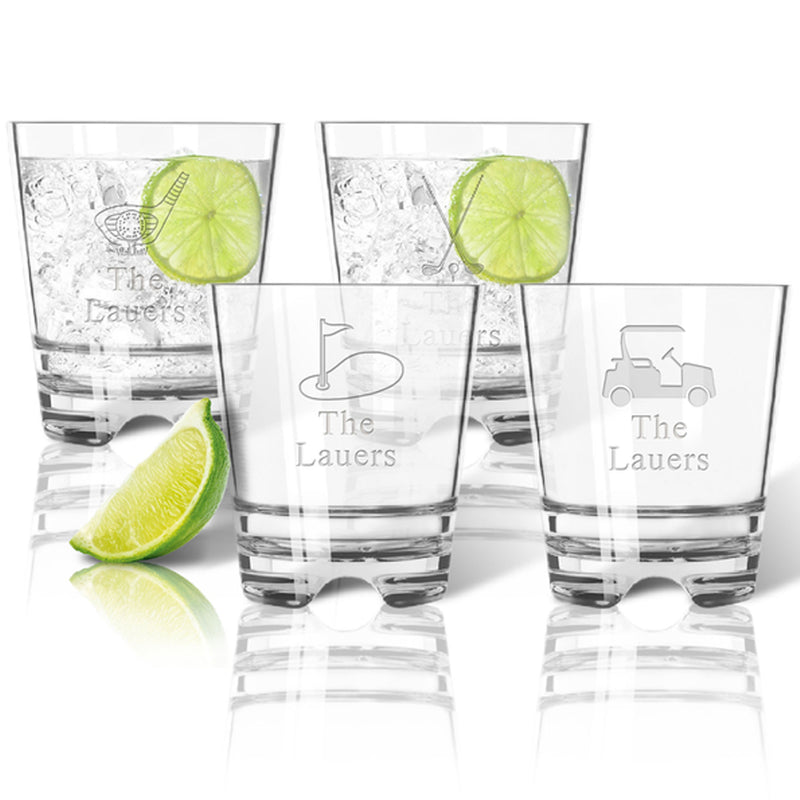 Tritan Golf Theme Unbreakable Set of 4 Double Old Fashioned Glasses
