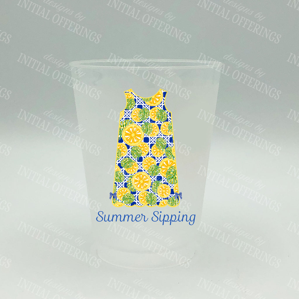 Yellow Citrus Print Shift Dress Shatterproof Frost Cups - Personalized